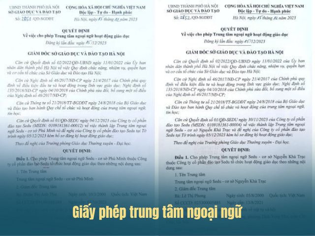 Giấy phép trung tâm ngoại ngữ