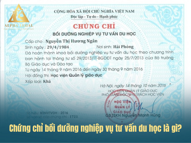 Mẫu chứng chỉ bồi dưỡng nghiệp vụ tư vấn du học